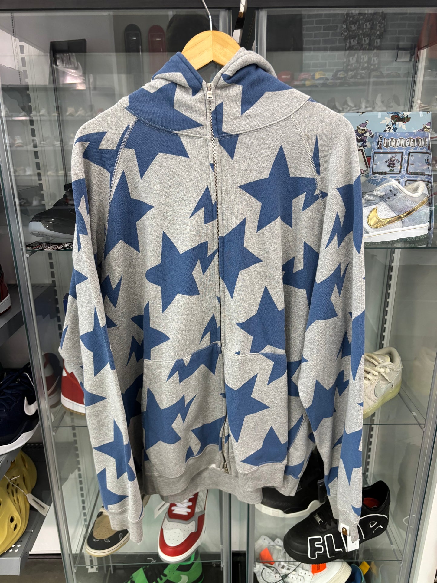 Preowned Bape Zip Up Full Print Stars Grey