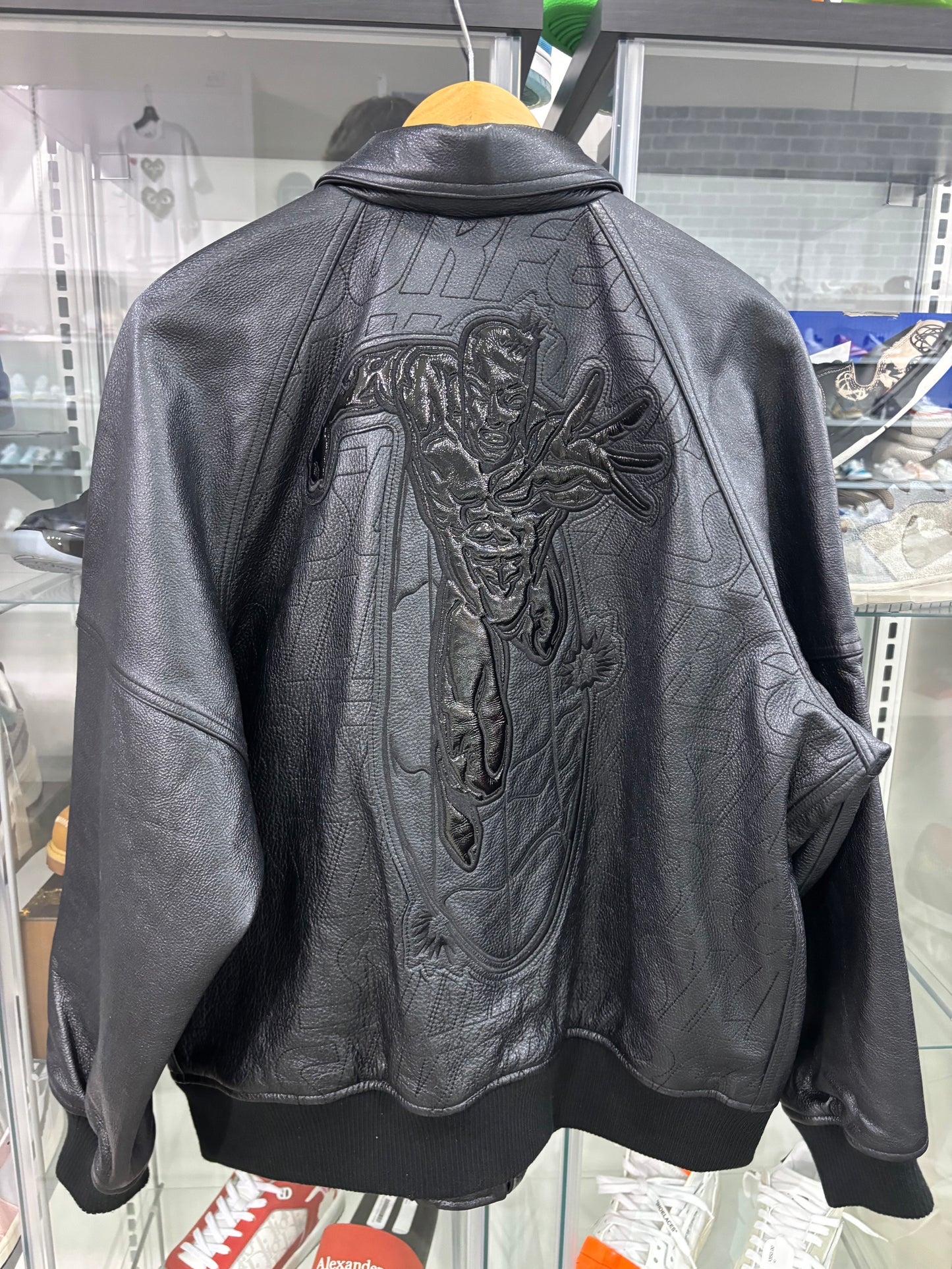 Supreme Silver Surfer Leather Varisty Jacket Black