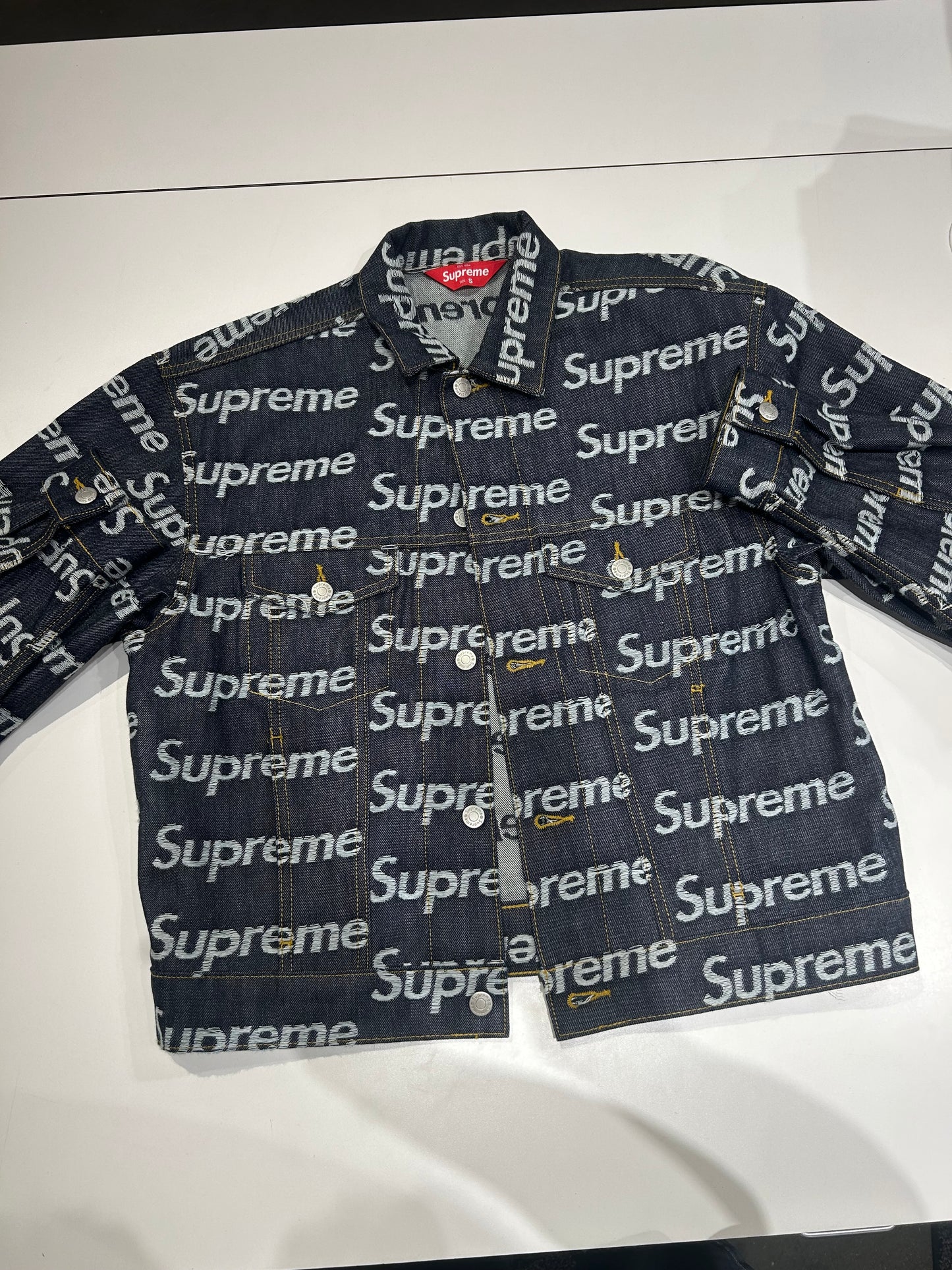 Supreme Jacquard Logos Denim Trucker Jacket