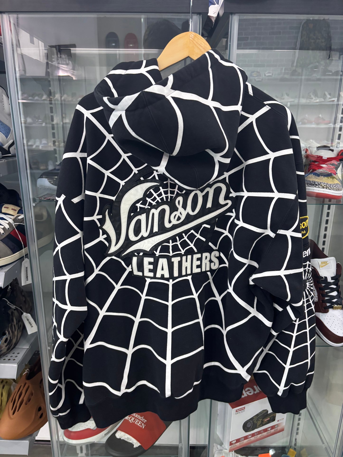 Supreme Vanson Leathers Spider-Man Zip Up Hooded Sweatshirt Black
