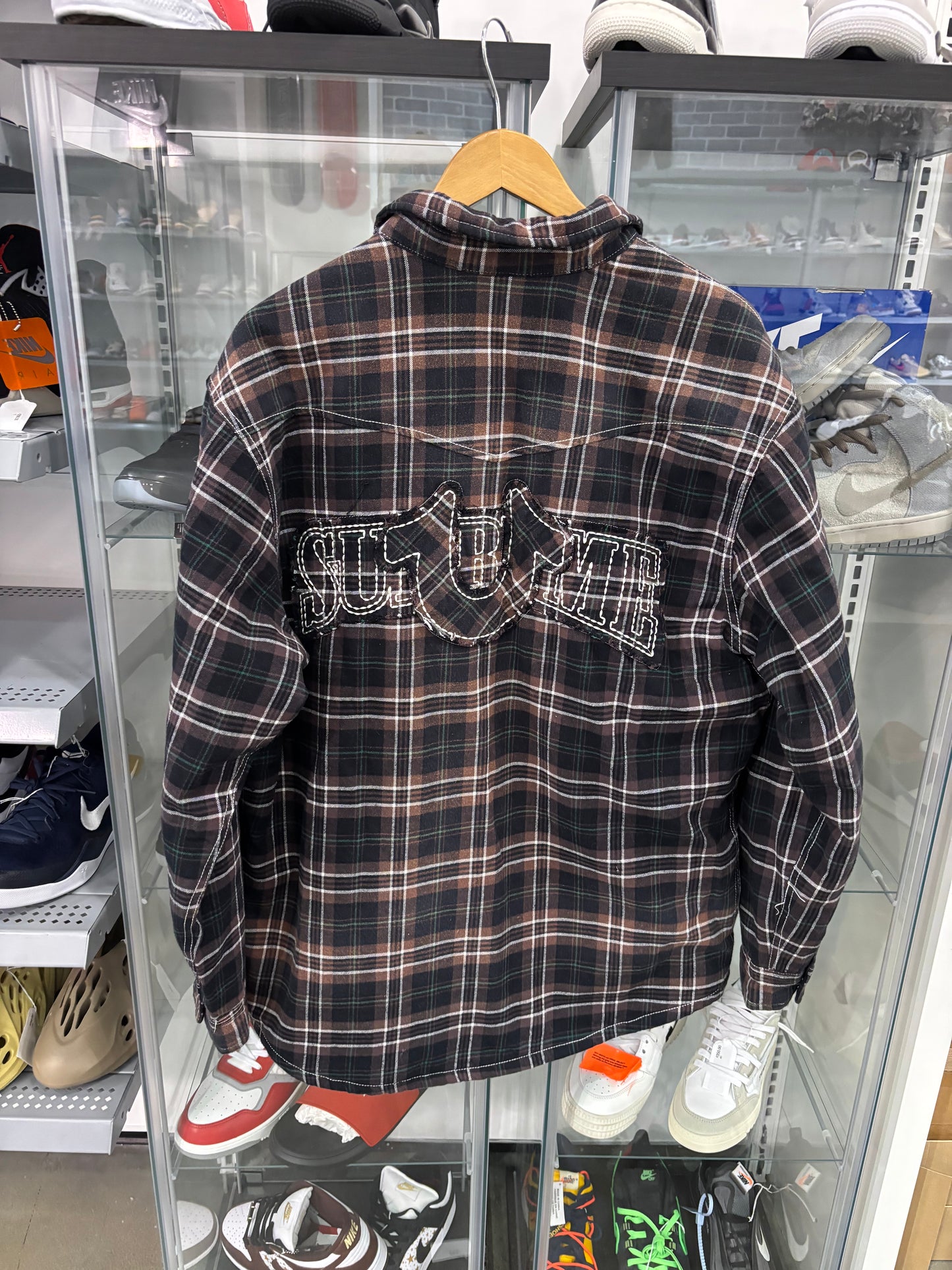 Preowned Supreme True Religion Quilted Lined Plaid Flannel Shirt Black