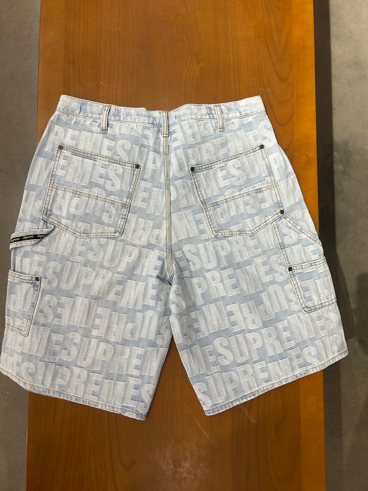 Supreme Repeat Jacquard Double Knee Denim Short Light Washed Indigo