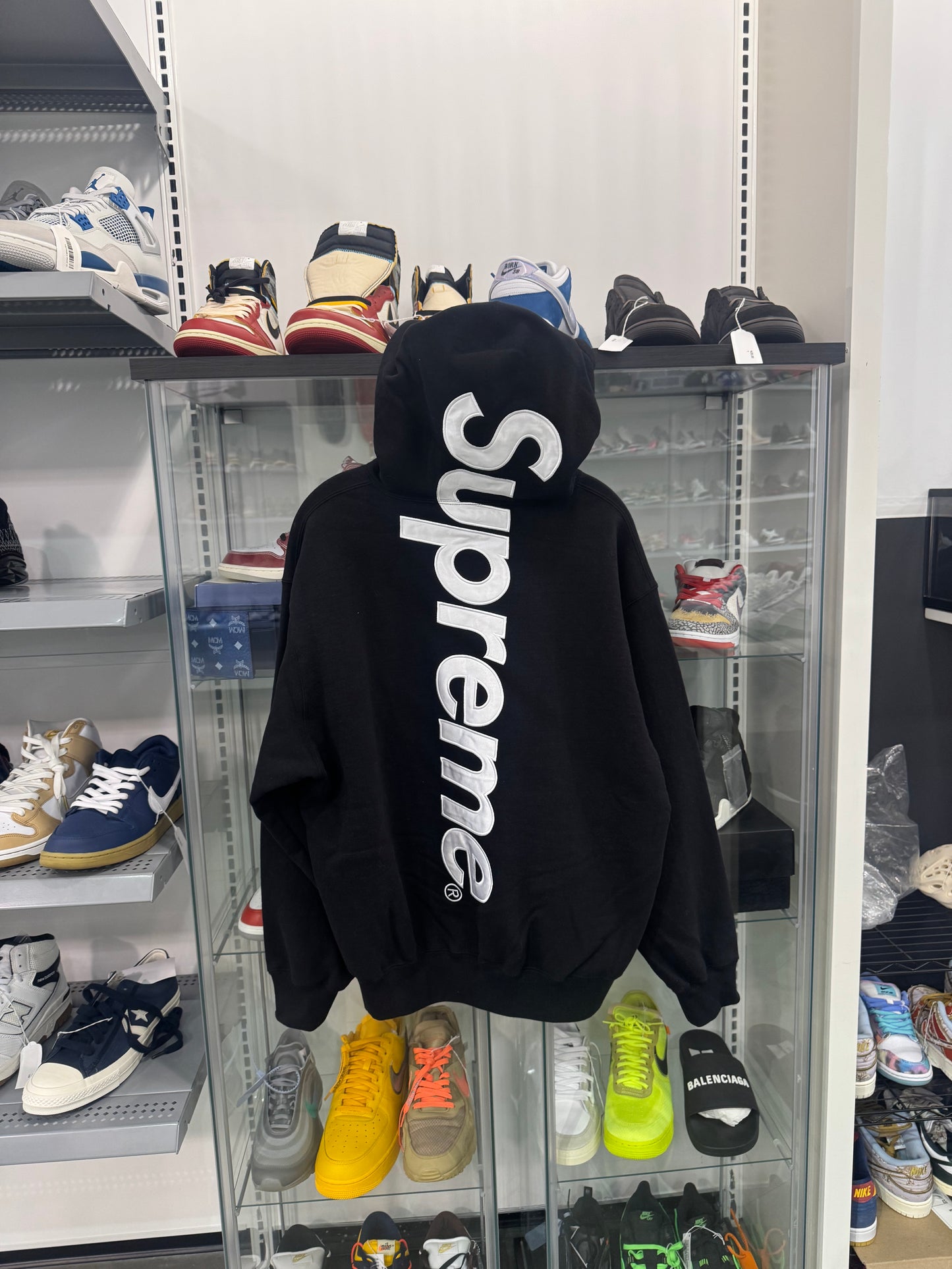 Supreme Satin Applique Hooded Sweatshirt Black