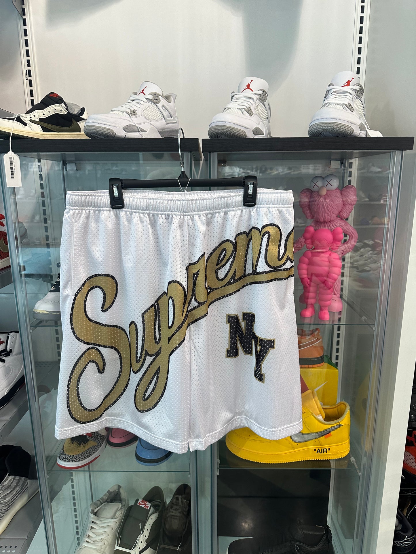 Supreme Big Script Mesh Shorts White Gold