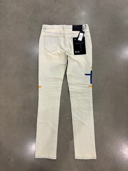 Preowned RTA Jeans Light Wash with Blue/Yellow