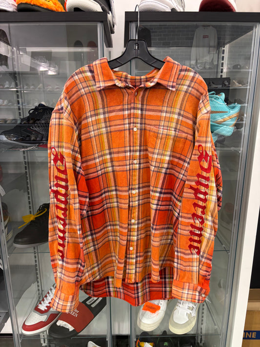 Preowned Supreme Old English Plaid Flannel Shirt Orange