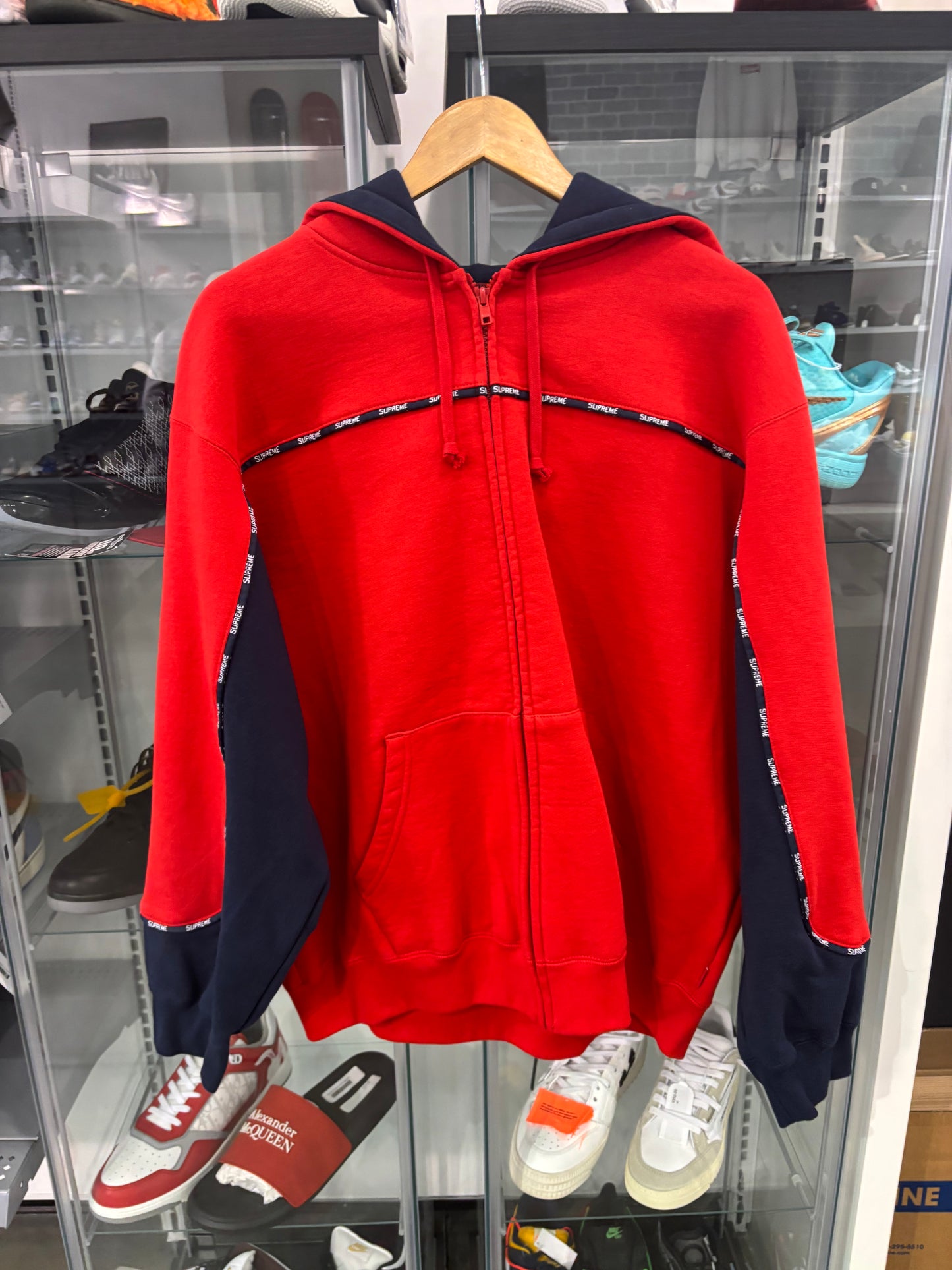 Supreme Piping Zip Up Hooded Sweatshirt Red
