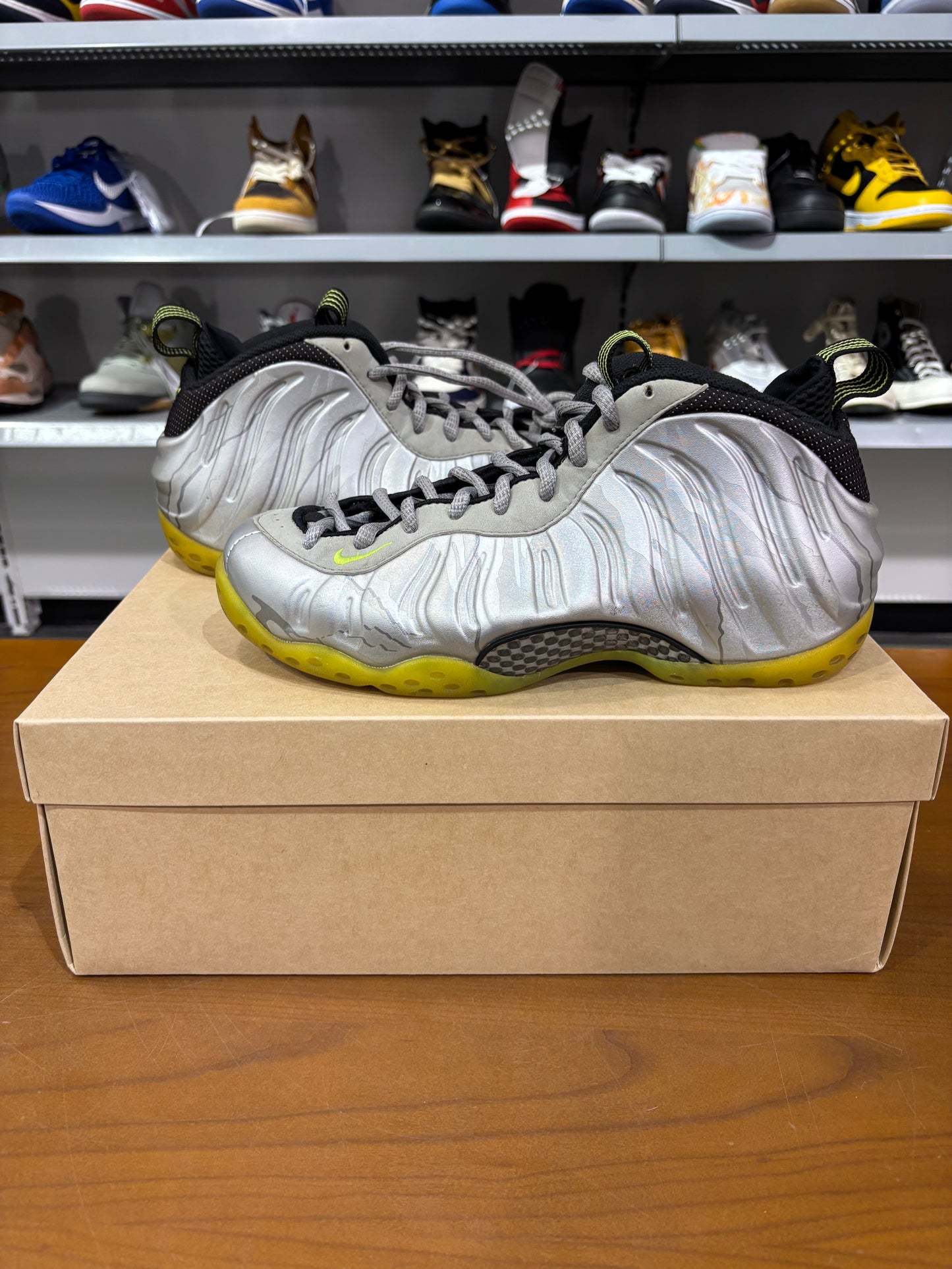 Preowned Nike Foamposite One Silver Volt Camo