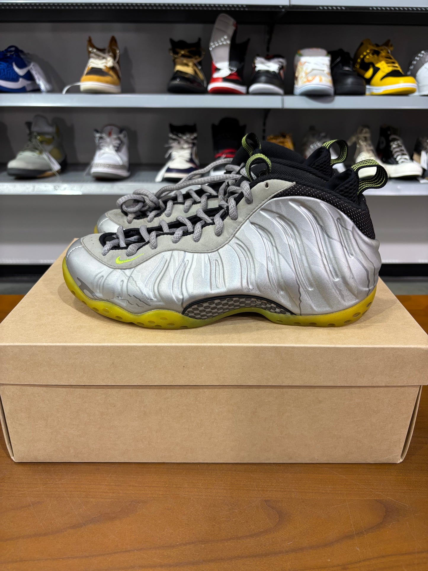 Preowned Nike Foamposite One Silver Volt Camo