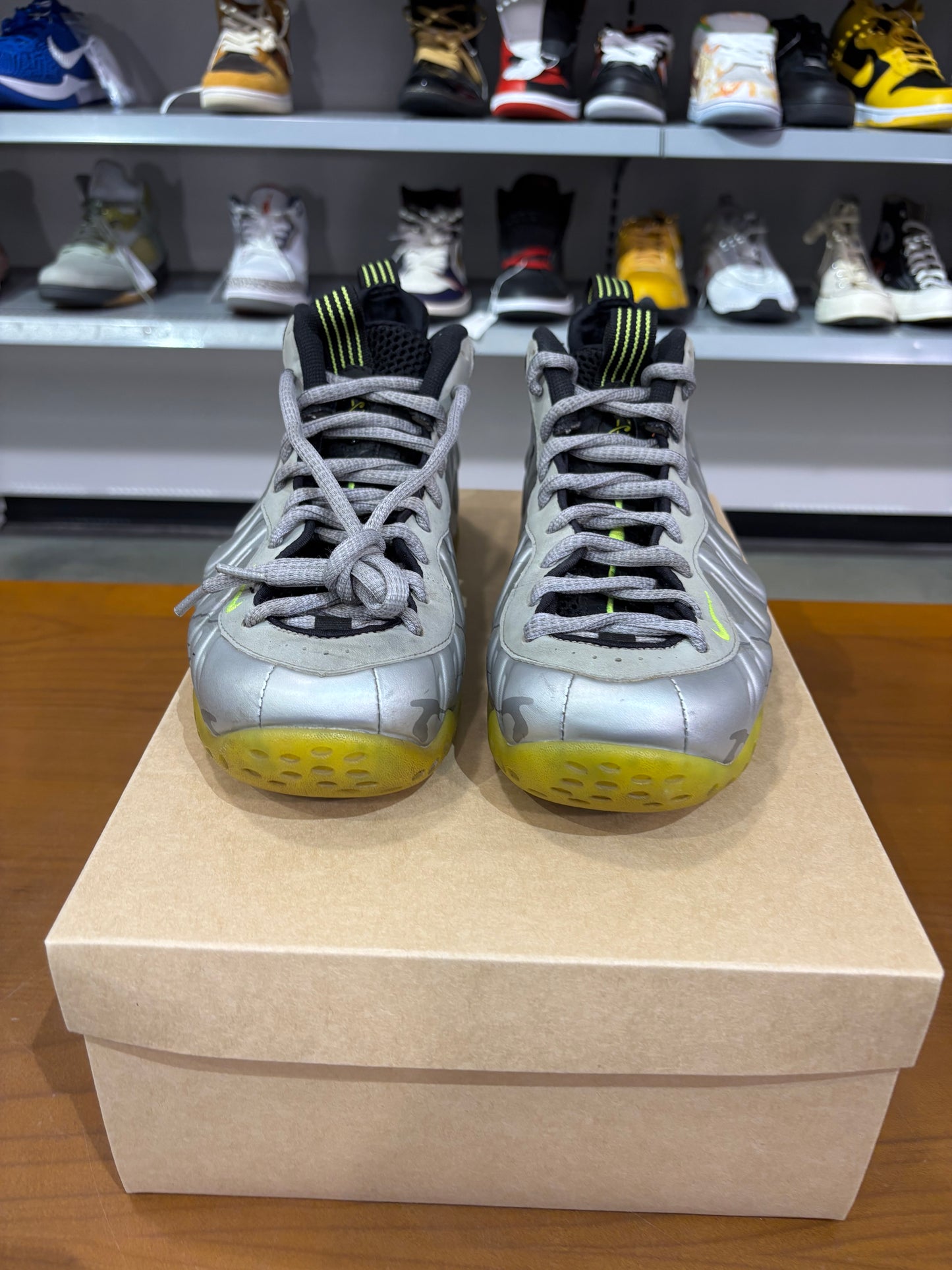 Preowned Nike Foamposite One Silver Volt Camo