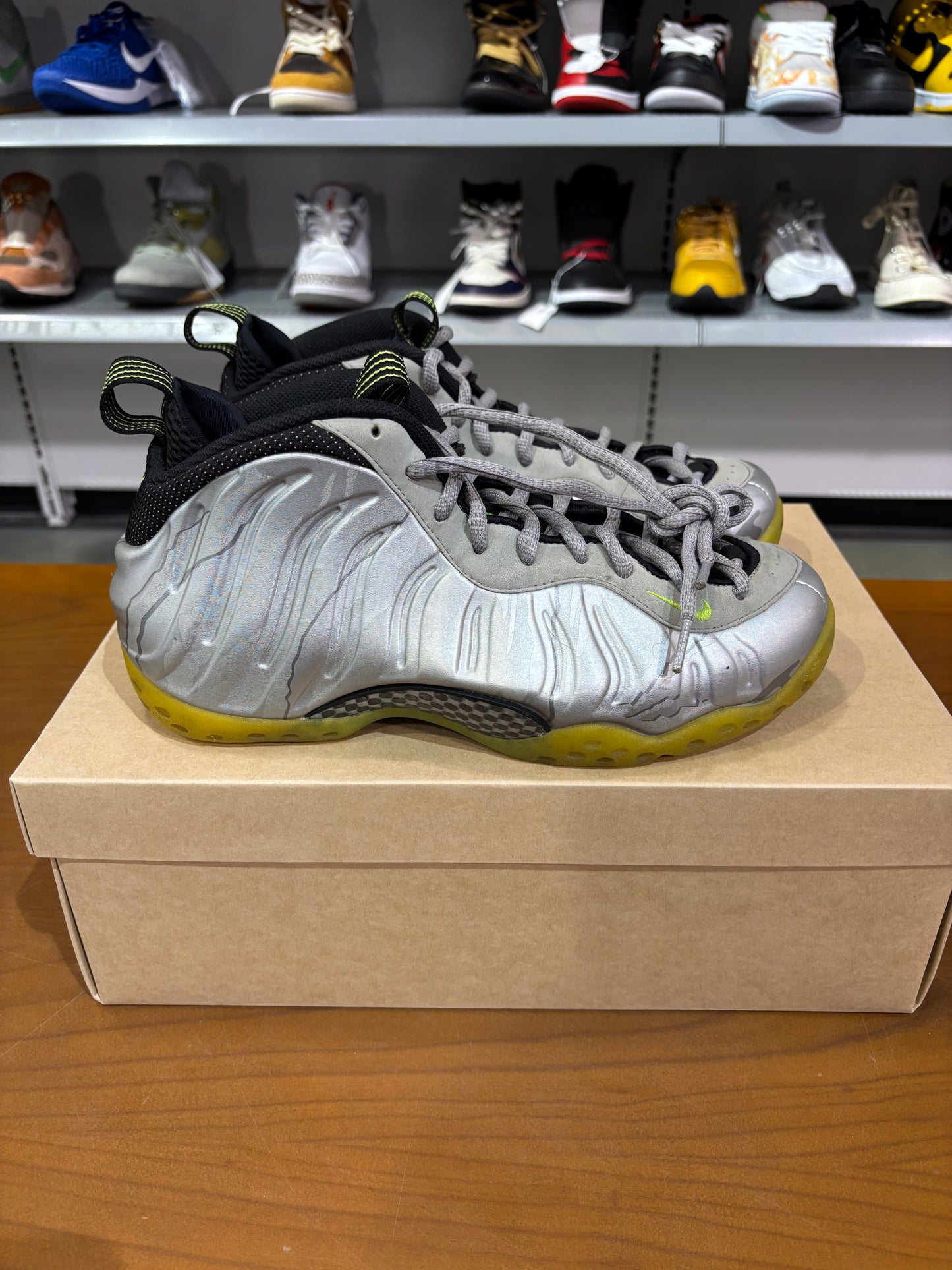 Preowned Nike Foamposite One Silver Volt Camo