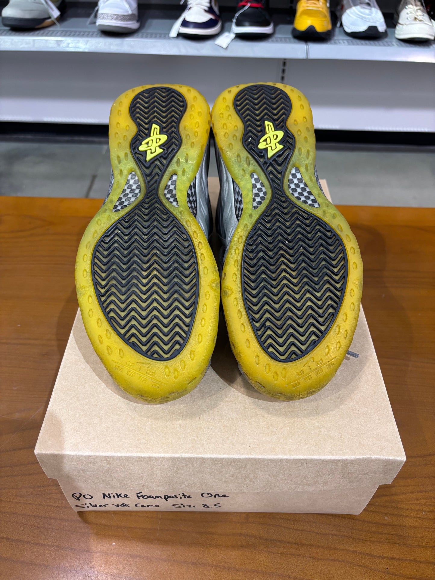 Preowned Nike Foamposite One Silver Volt Camo