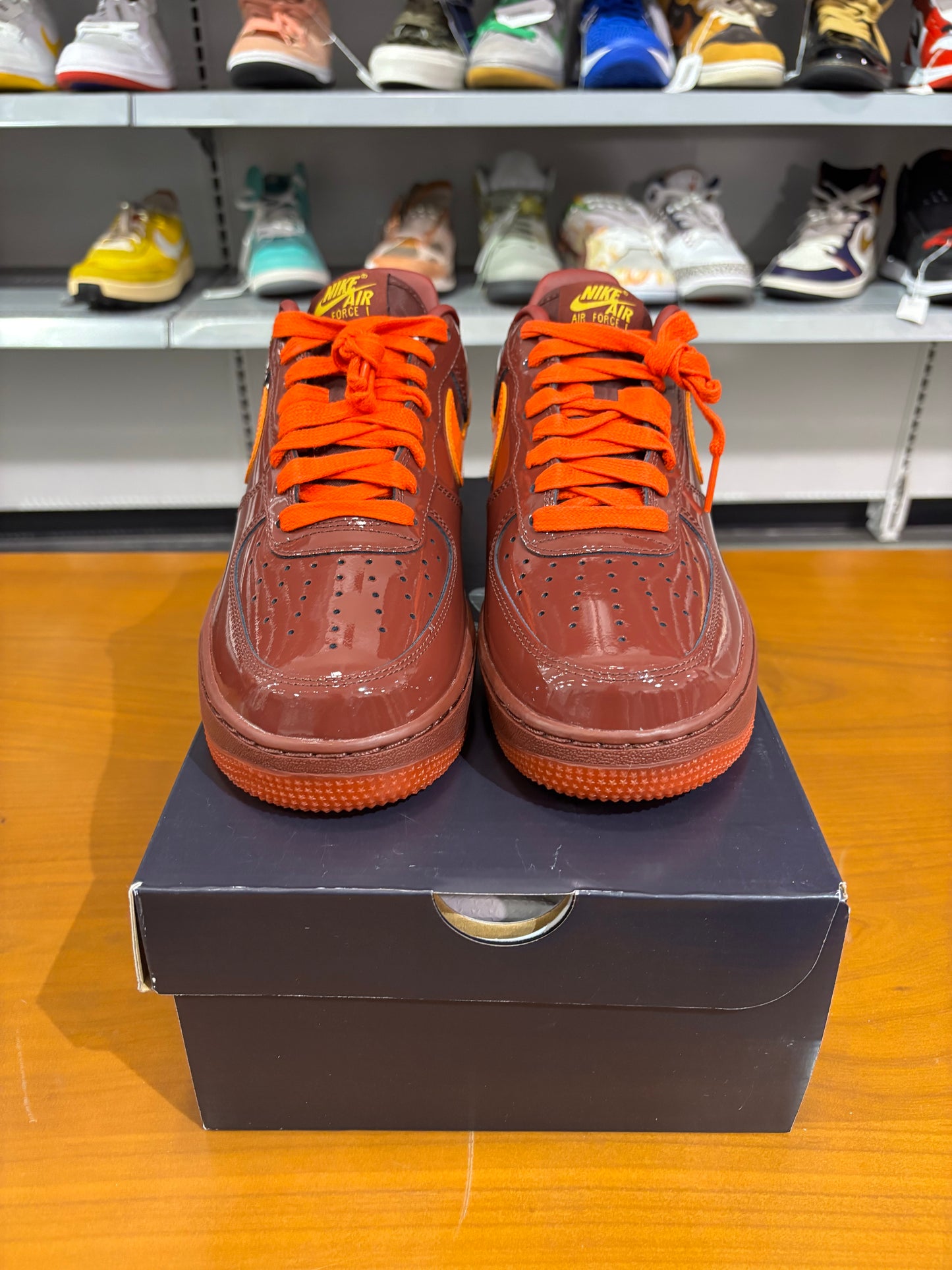 Nike Air Force 1 Patent Leather Dark Team Red Safety Orange