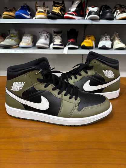 Preowned Air Jordan 1 Mid Black White Olive