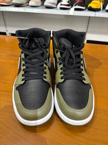 Preowned Air Jordan 1 Mid Black White Olive
