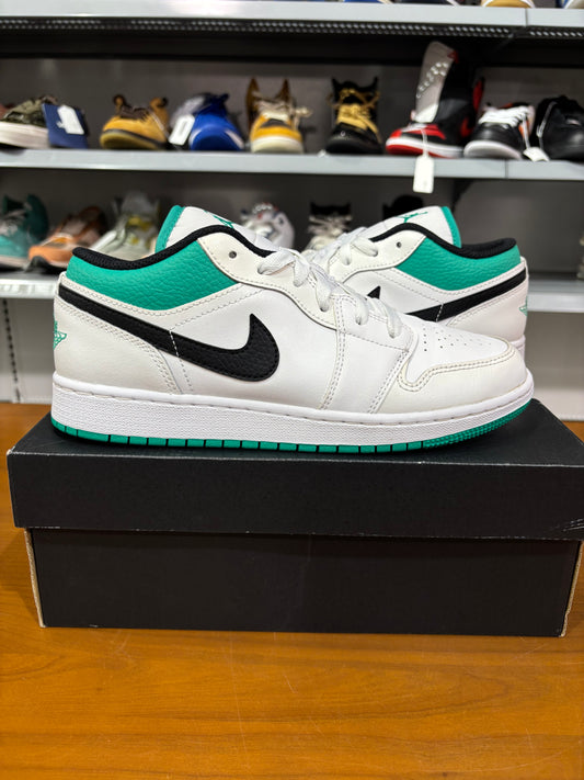 Preowned Air Jordan 1 Low White Lucky Green Tumbled Leather