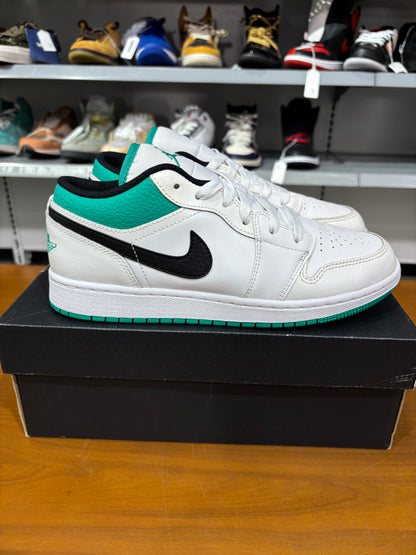 Preowned Air Jordan 1 Low White Lucky Green Tumbled Leather