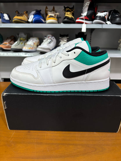 Preowned Air Jordan 1 Low White Lucky Green Tumbled Leather