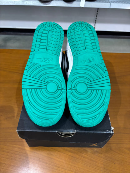Preowned Air Jordan 1 Low White Lucky Green Tumbled Leather