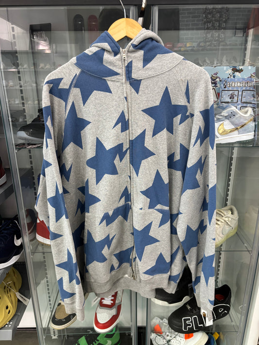 Preowned Bape Zip Up Full Print Stars Grey