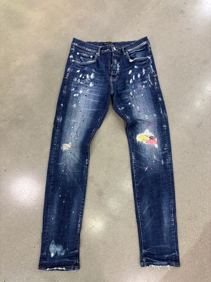 Preowned Purple Jeans P001 Blue With Splatter