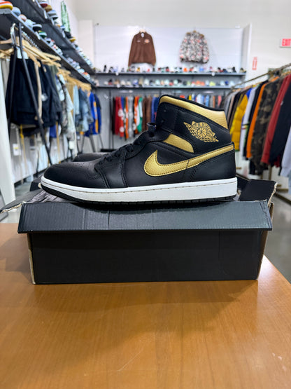 Preowned Air Jordan 1 Mid Black Metallic Gold