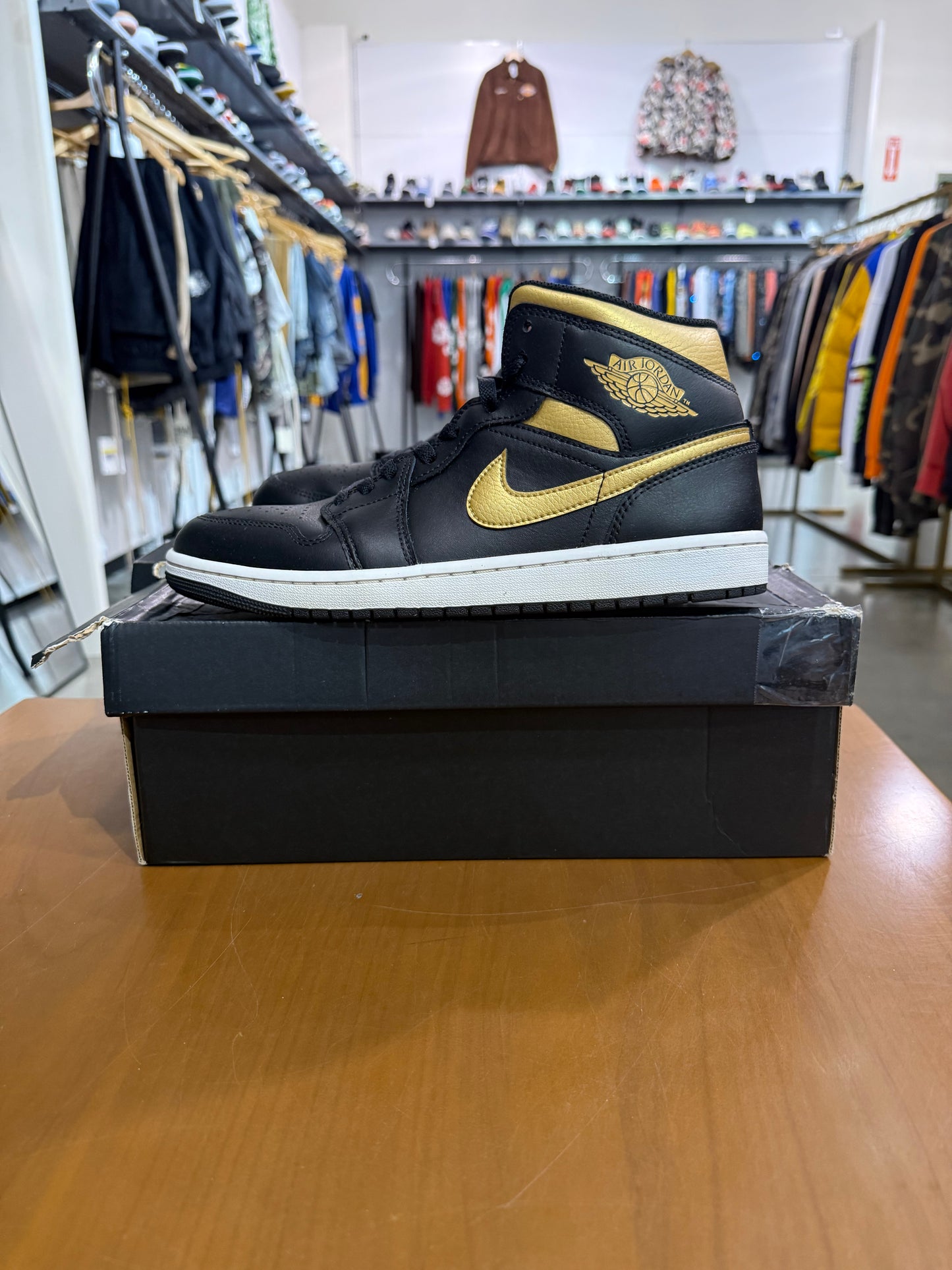 Preowned Air Jordan 1 Mid Black Metallic Gold