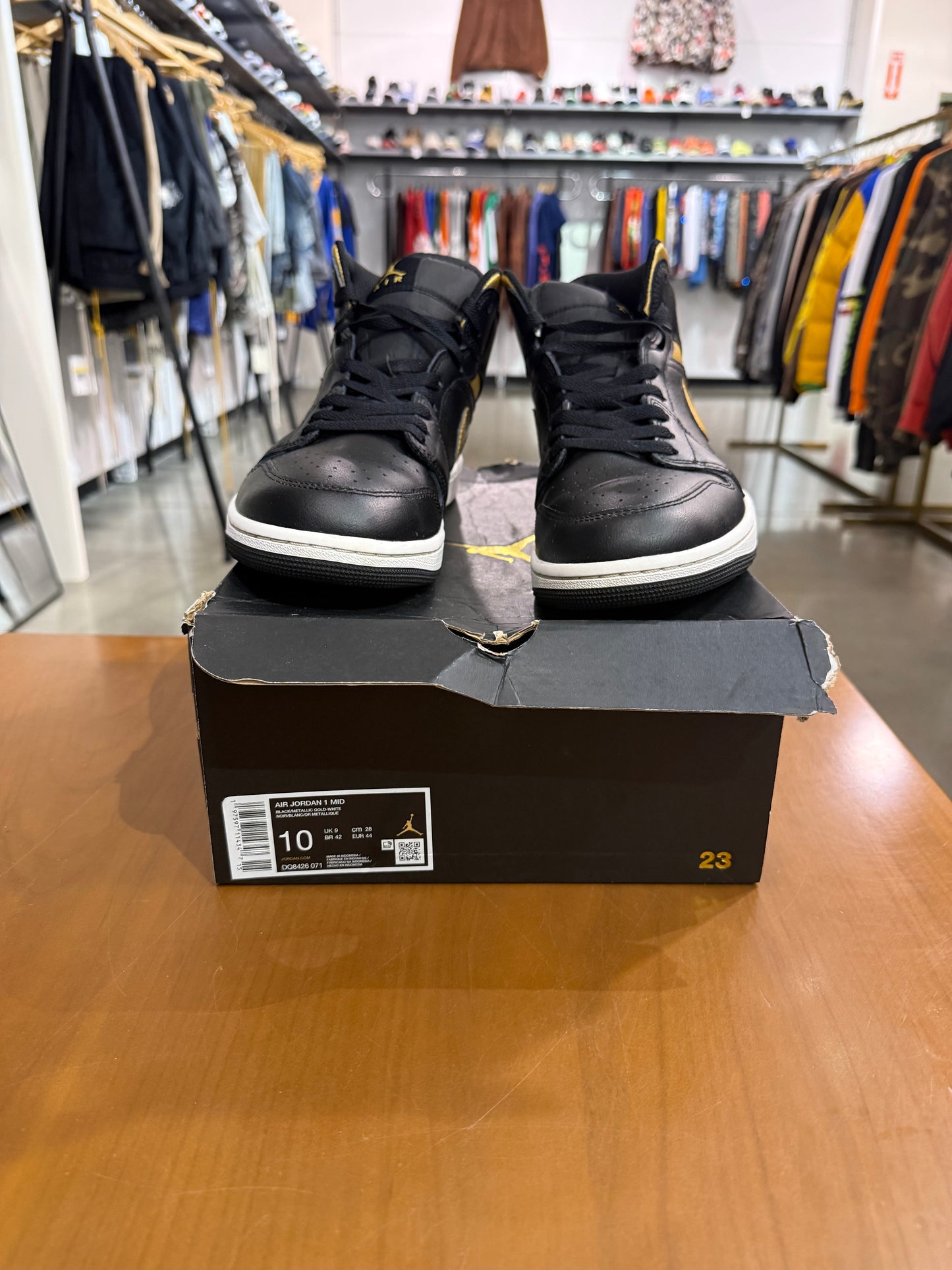 Preowned Air Jordan 1 Mid Black Metallic Gold