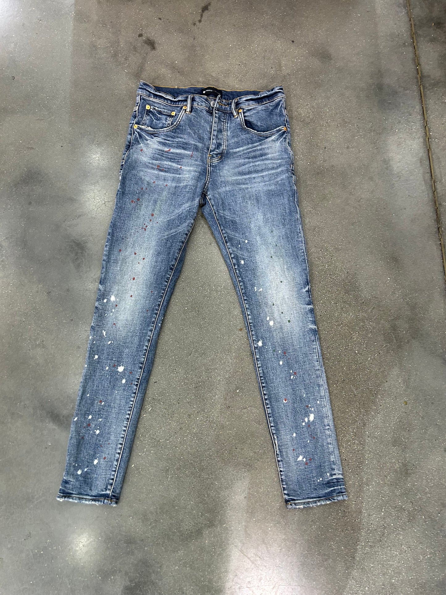 Preowned Purple Jeans Dropped Paint Blue  Fit Mid Rise Skinny