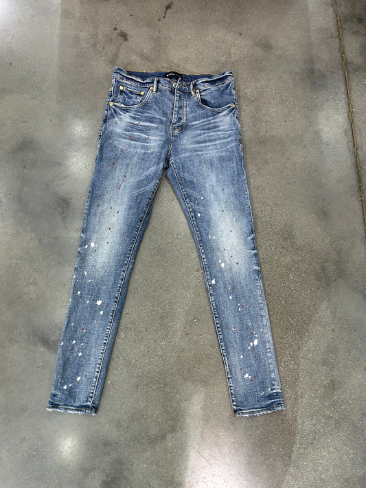Preowned Purple Jeans Dropped Paint Blue  Fit Mid Rise Skinny