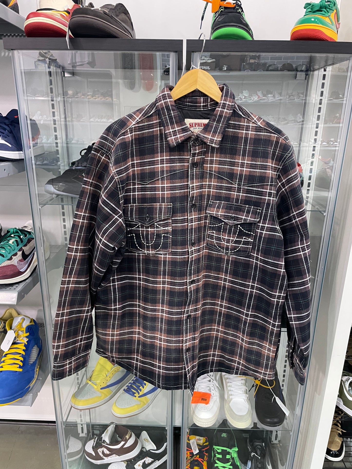 Supreme True Religion Quilted Lined Plaid Flannel Shirt Black