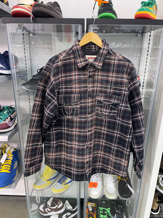 Supreme True Religion Quilted Lined Plaid Flannel Shirt Black