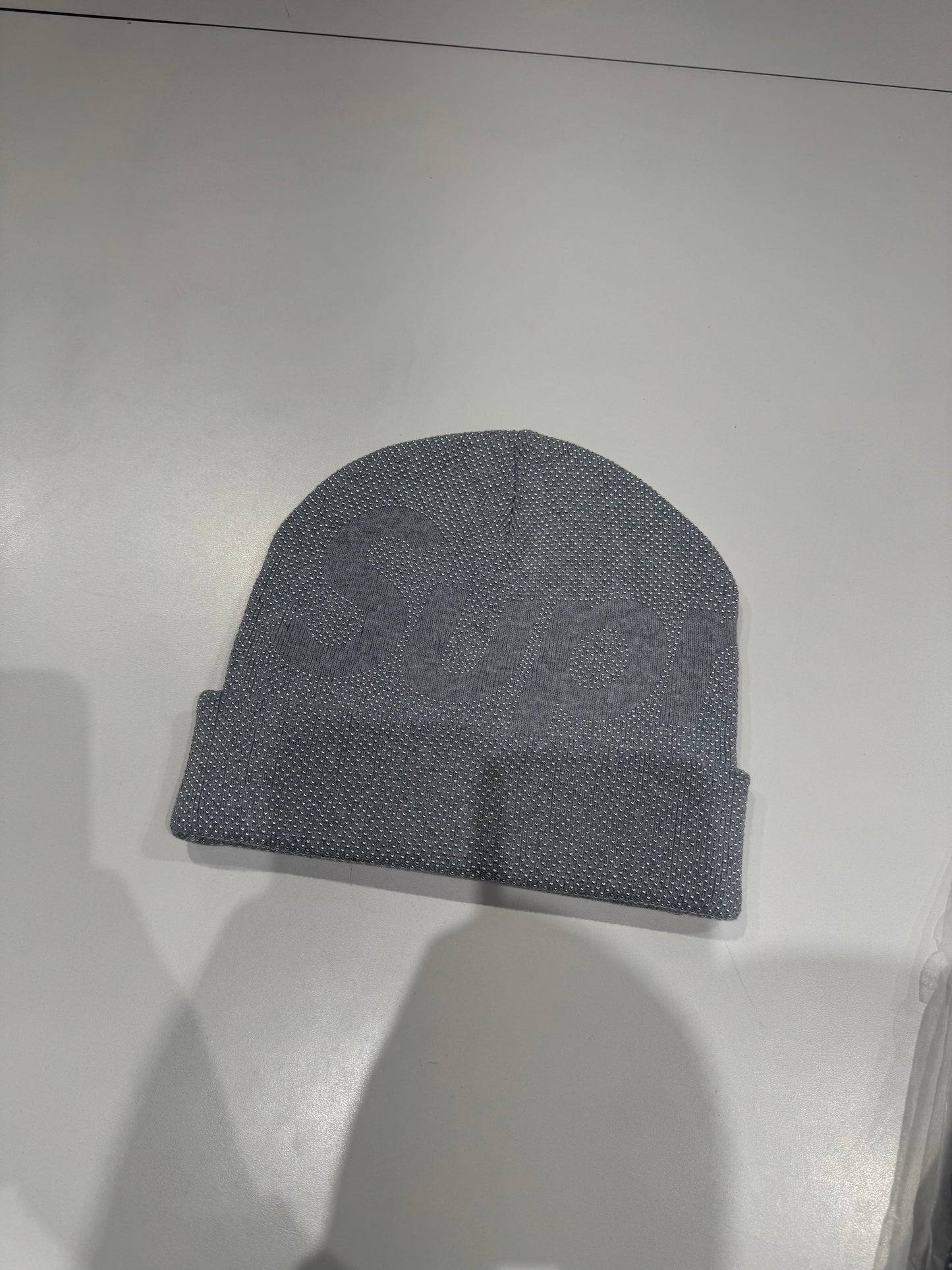 Supreme Studded Knockout Big Logo Beanie Heather Grey