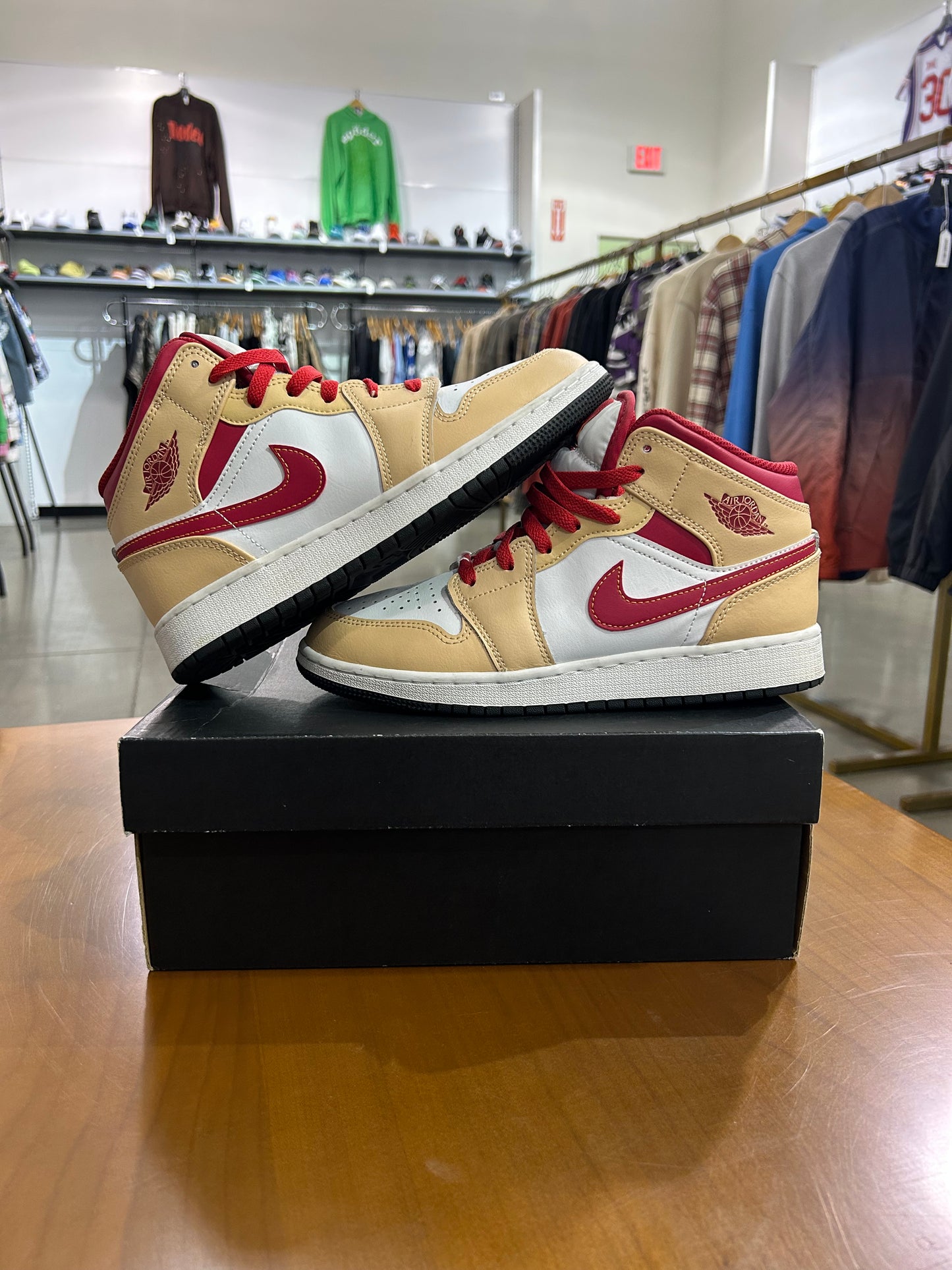 Preowned Air Jordan 1 Mid Light Curry Cardinal