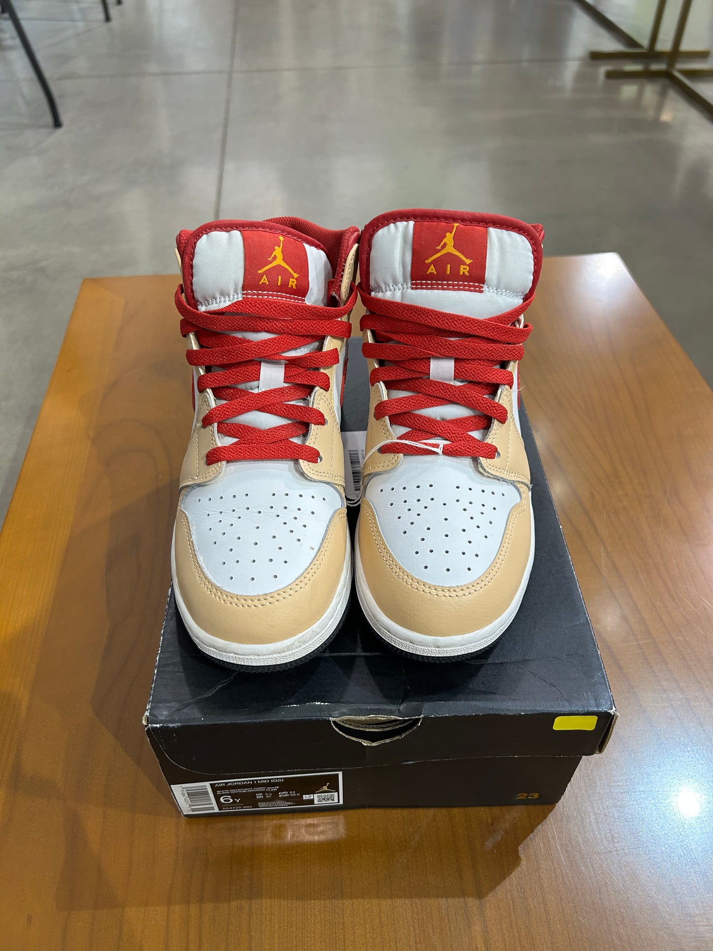 Preowned Air Jordan 1 Mid Light Curry Cardinal