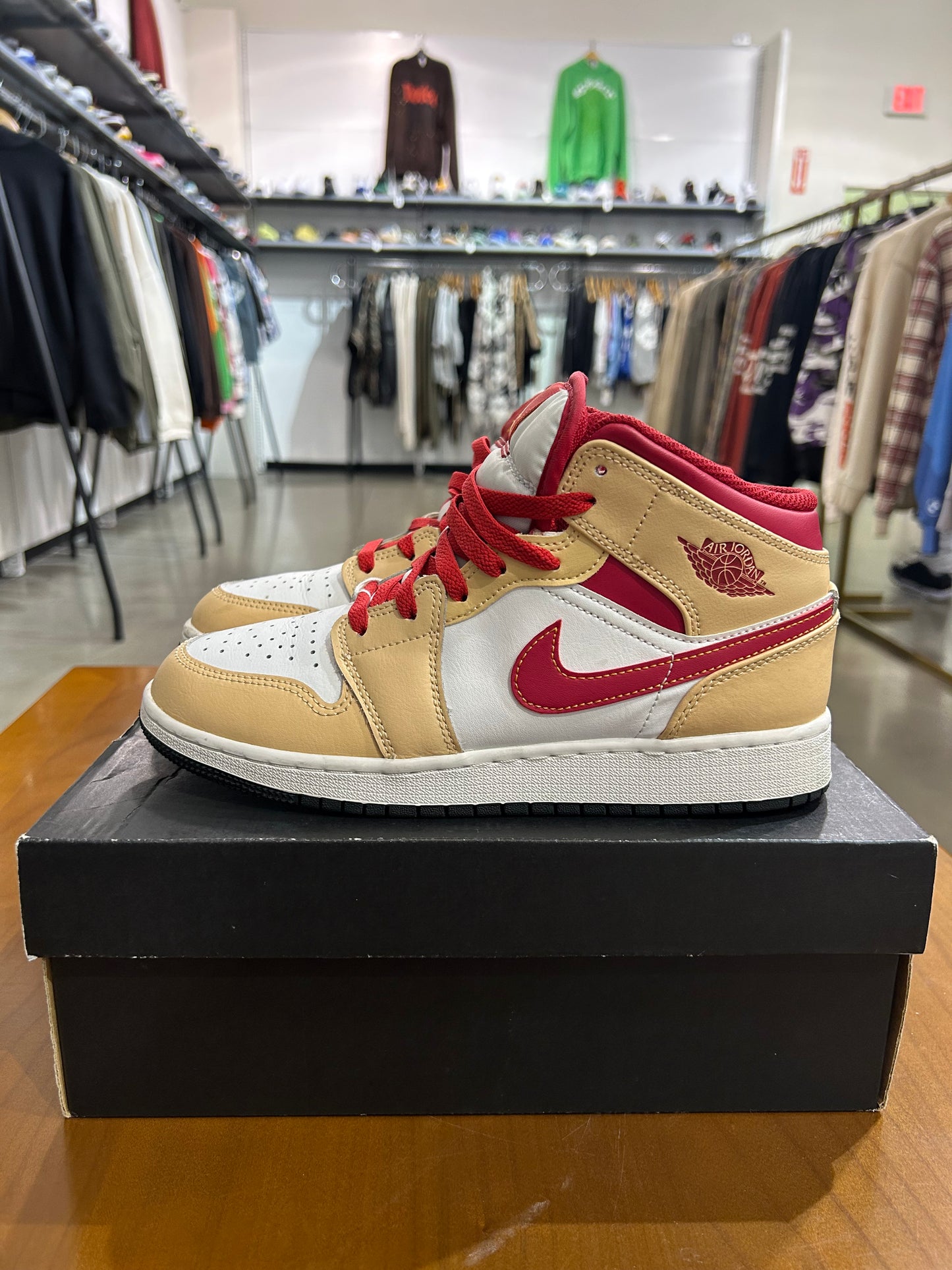 Preowned Air Jordan 1 Mid Light Curry Cardinal