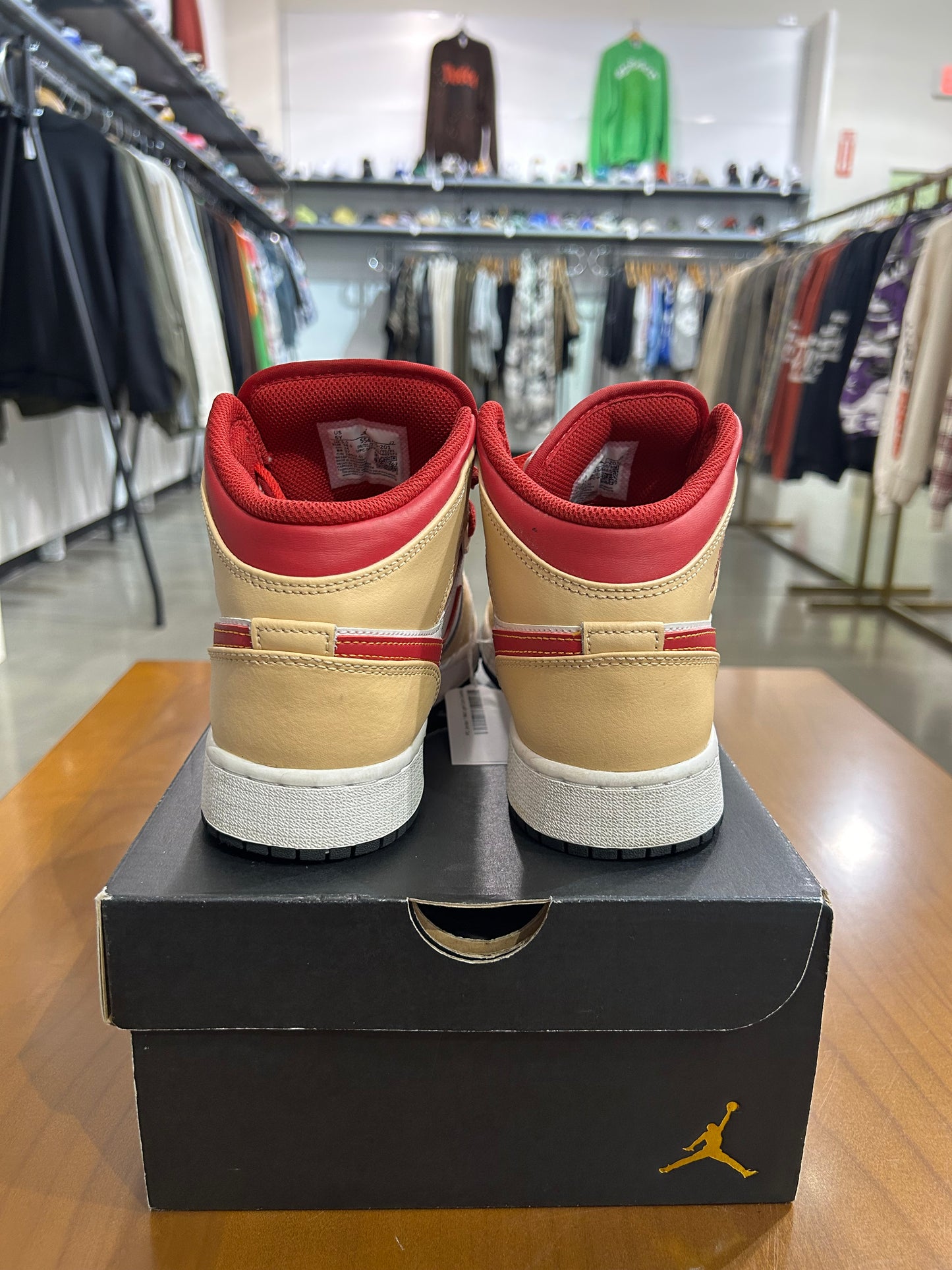 Preowned Air Jordan 1 Mid Light Curry Cardinal