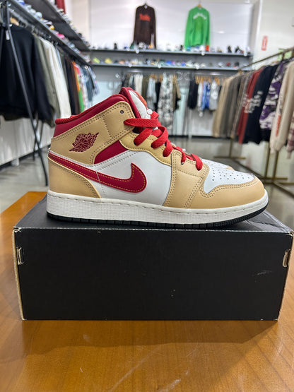 Preowned Air Jordan 1 Mid Light Curry Cardinal