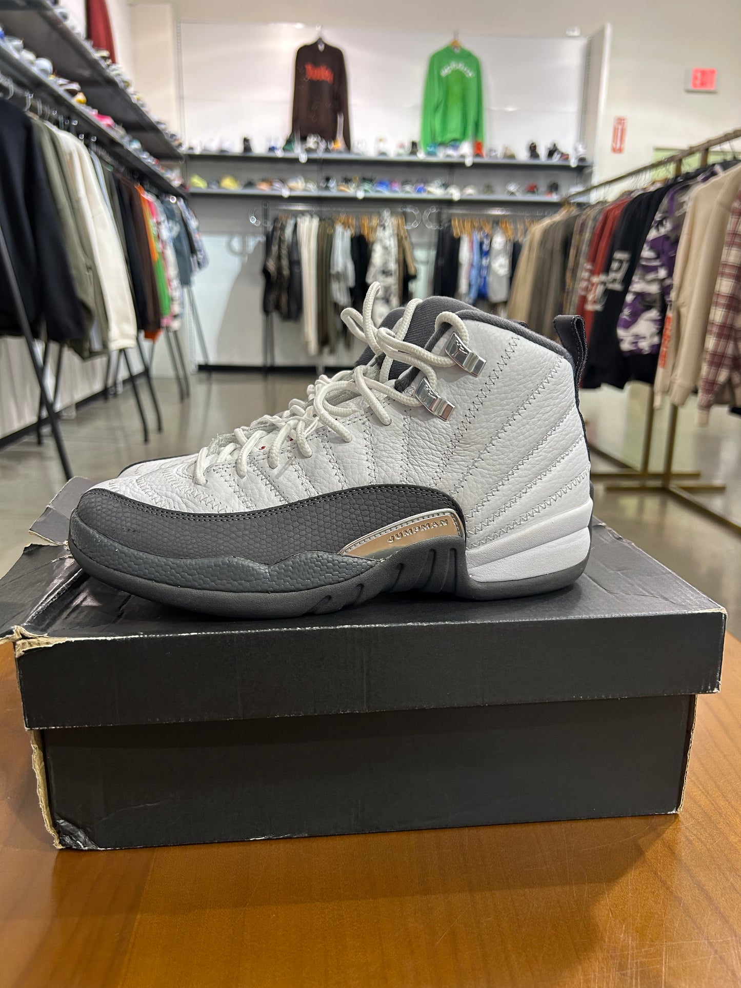 Preowned Air Jordan 12 White Dark Grey