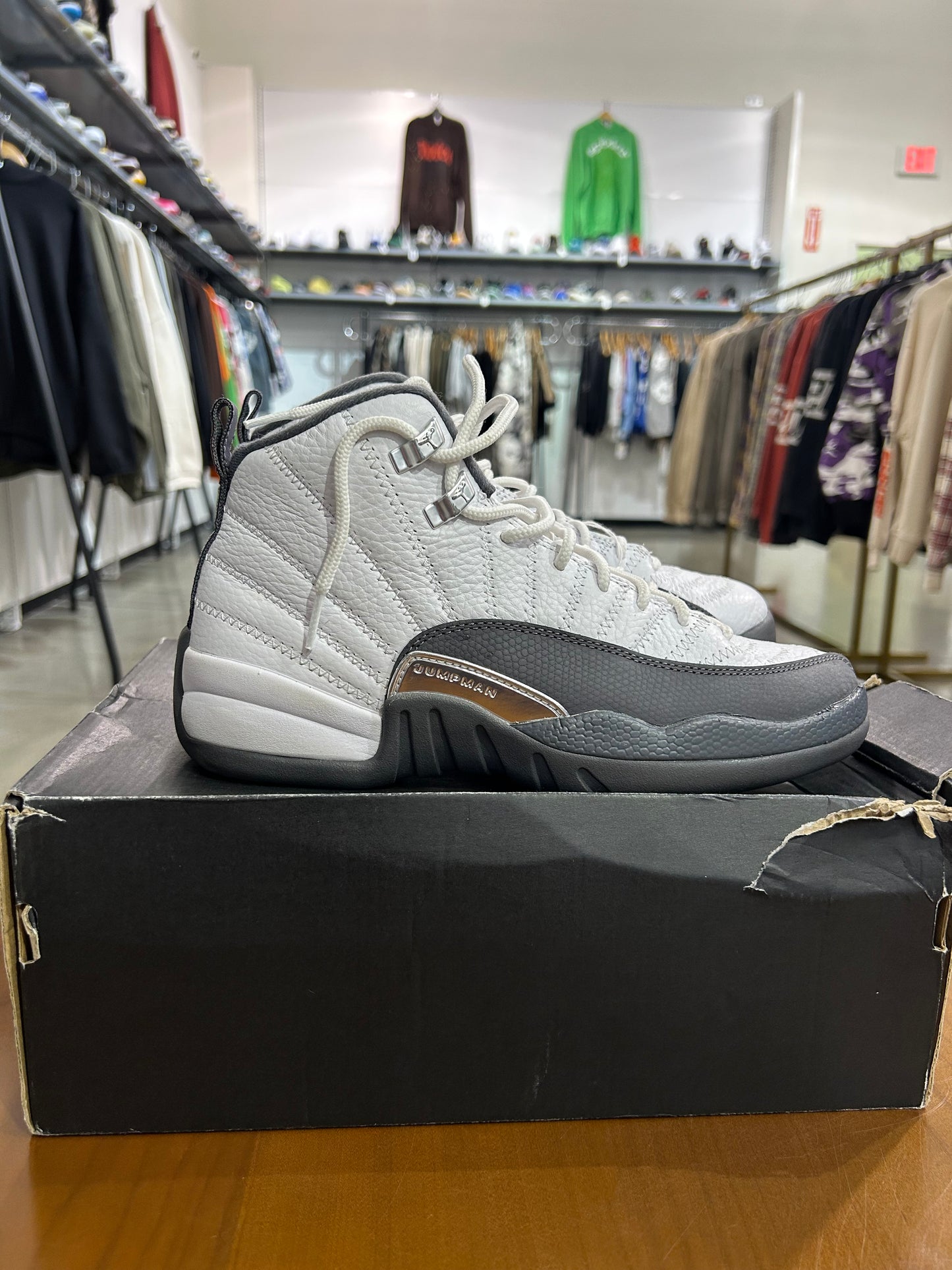 Preowned Air Jordan 12 White Dark Grey