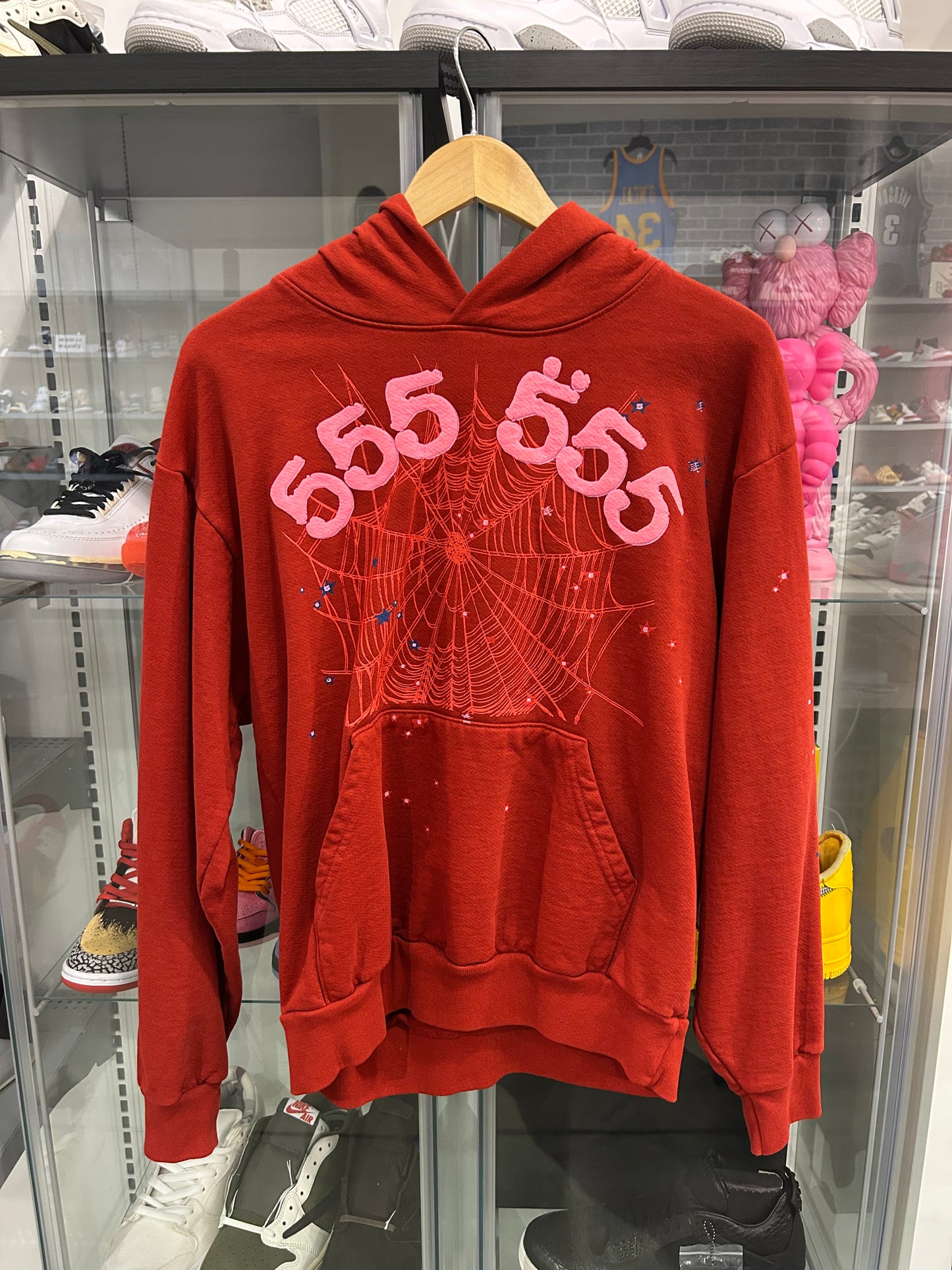 Sp5der Worldwide Red Angel Number 555 Hoodie Red