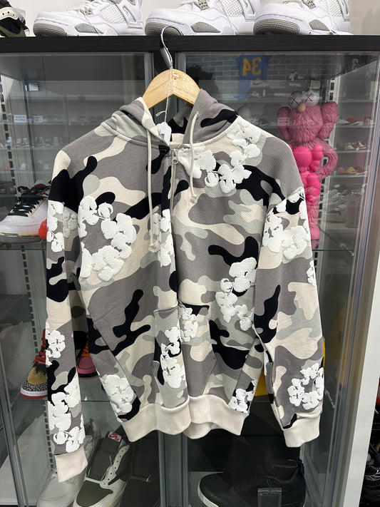 Denim Tears White Camo Cotton Wreath Zip Up Hoodie