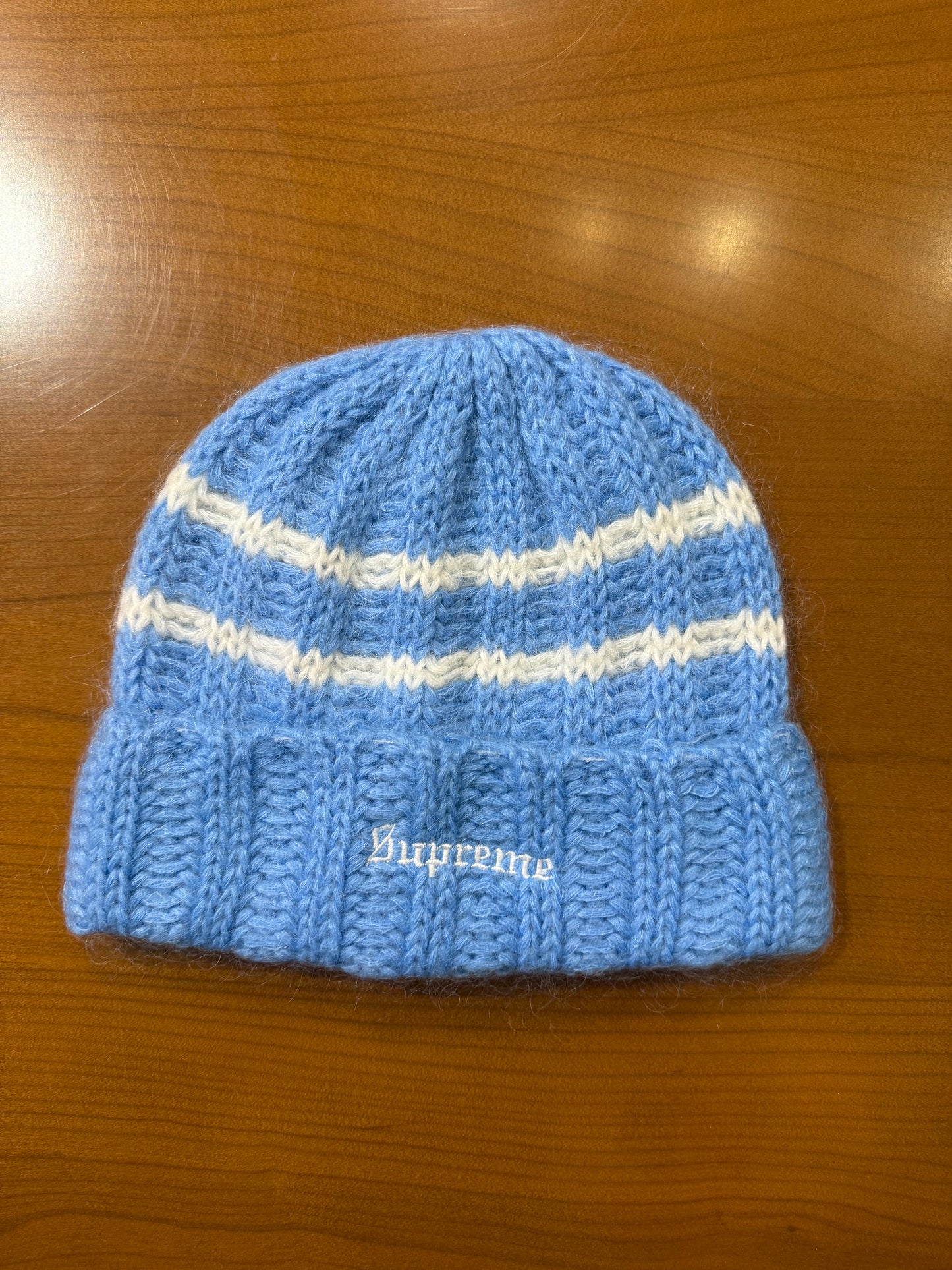 Supreme Brushed Stripe Beanie Light Blue