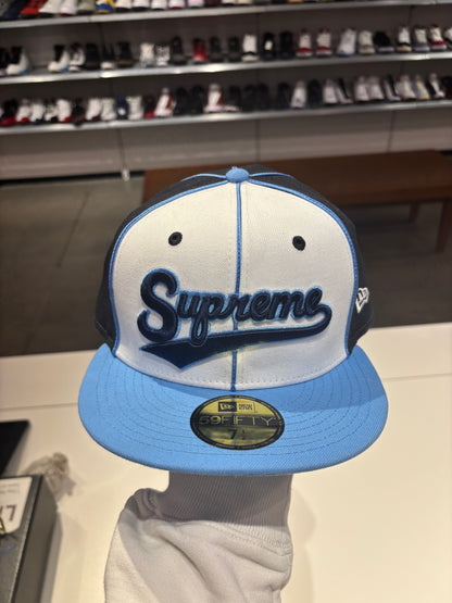 Preowned Supreme New Era Piping Script Logo Cap Navy