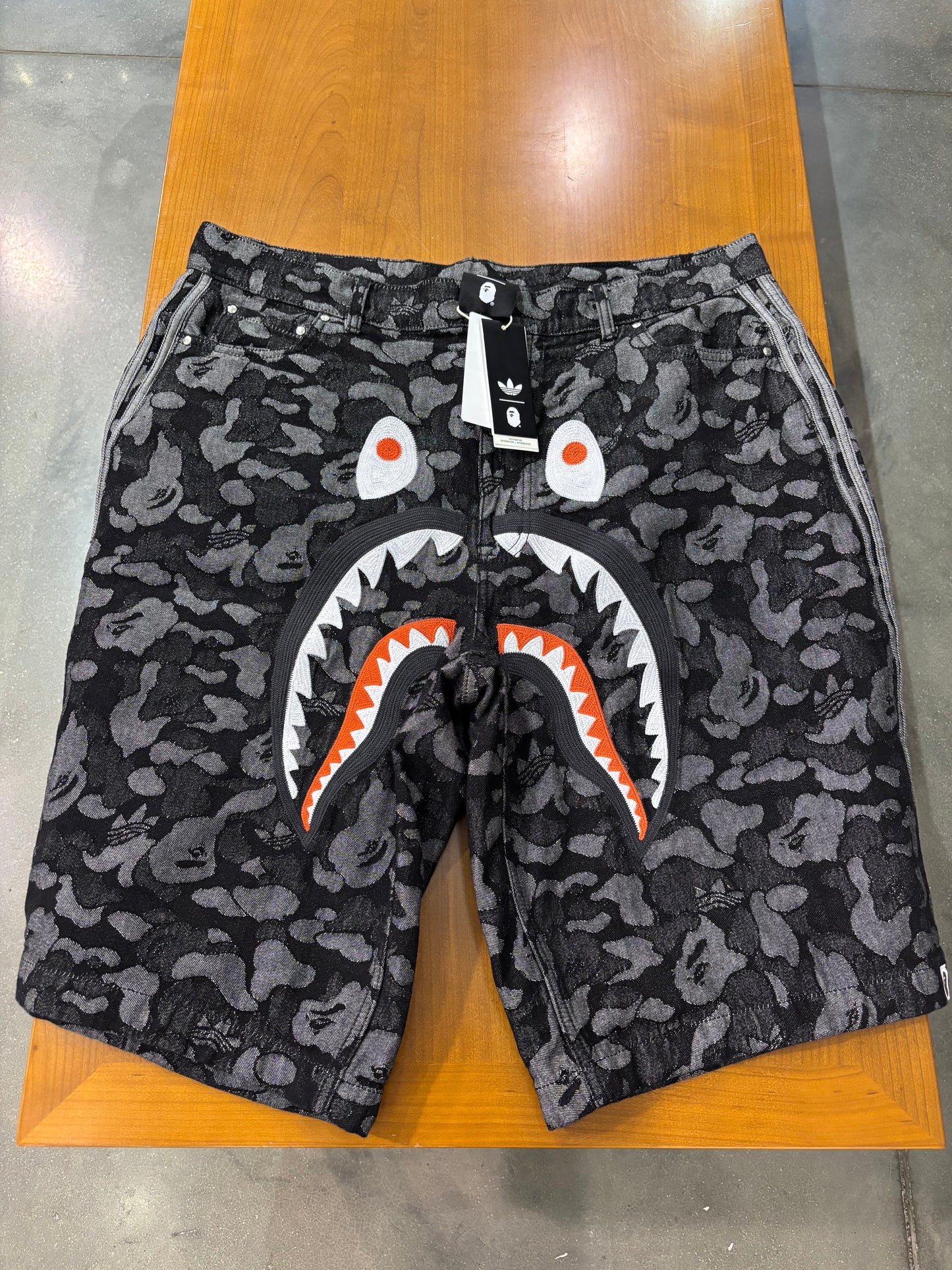 Preowned Adidas Bape Shark Denim Jorts Black