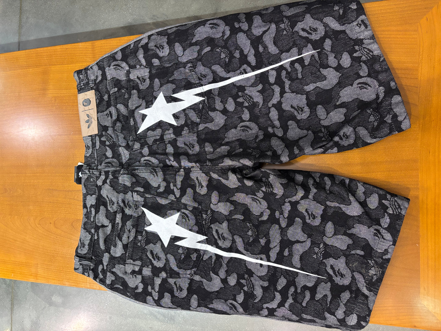 Preowned Adidas Bape Shark Denim Jorts Black