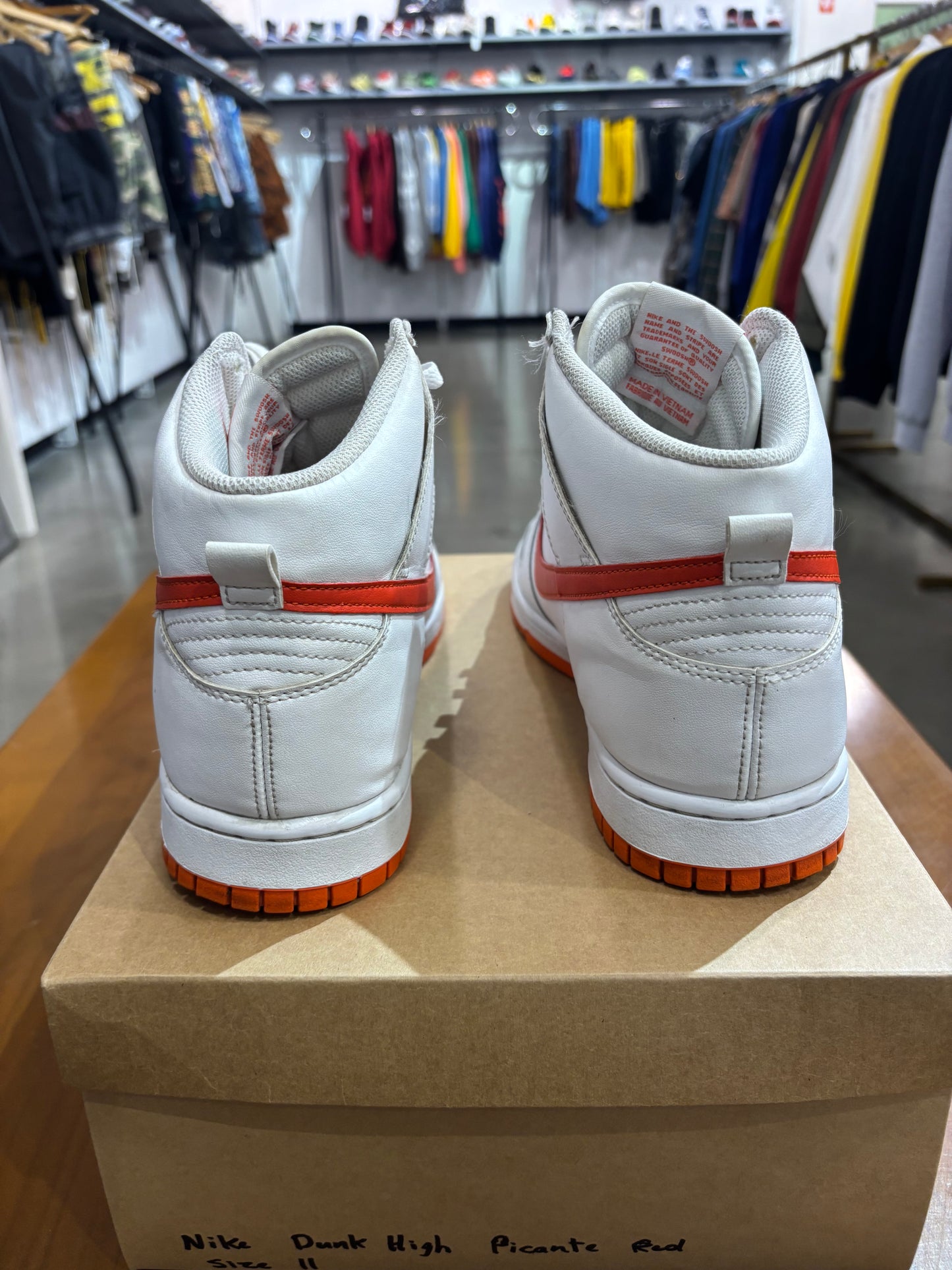 Preowned Nike Dunk High White Picante Red