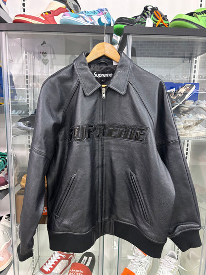 Supreme Silver Surfer Leather Varisty Jacket Black