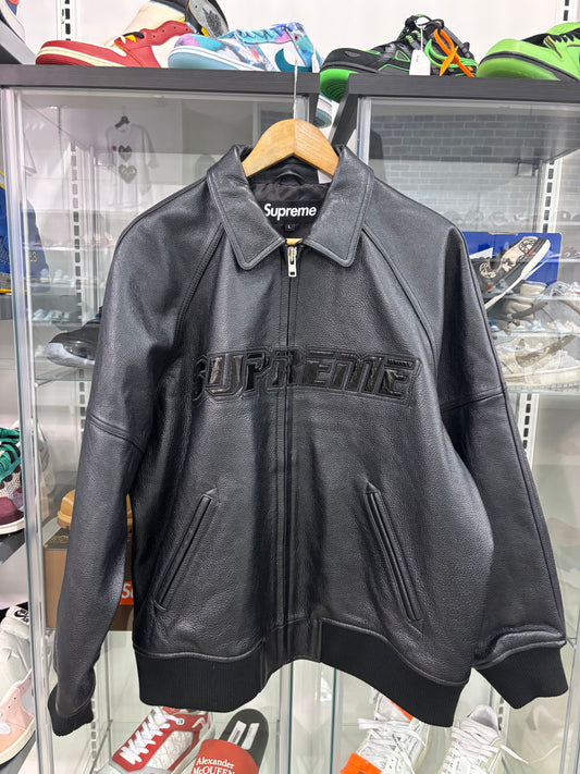 Supreme Silver Surfer Leather Varisty Jacket Black