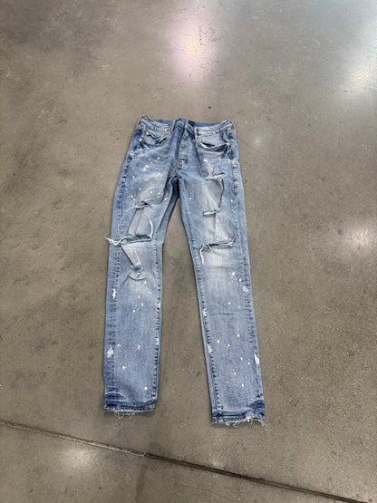 Preowned Purple Jeans P001 Paint Ripped